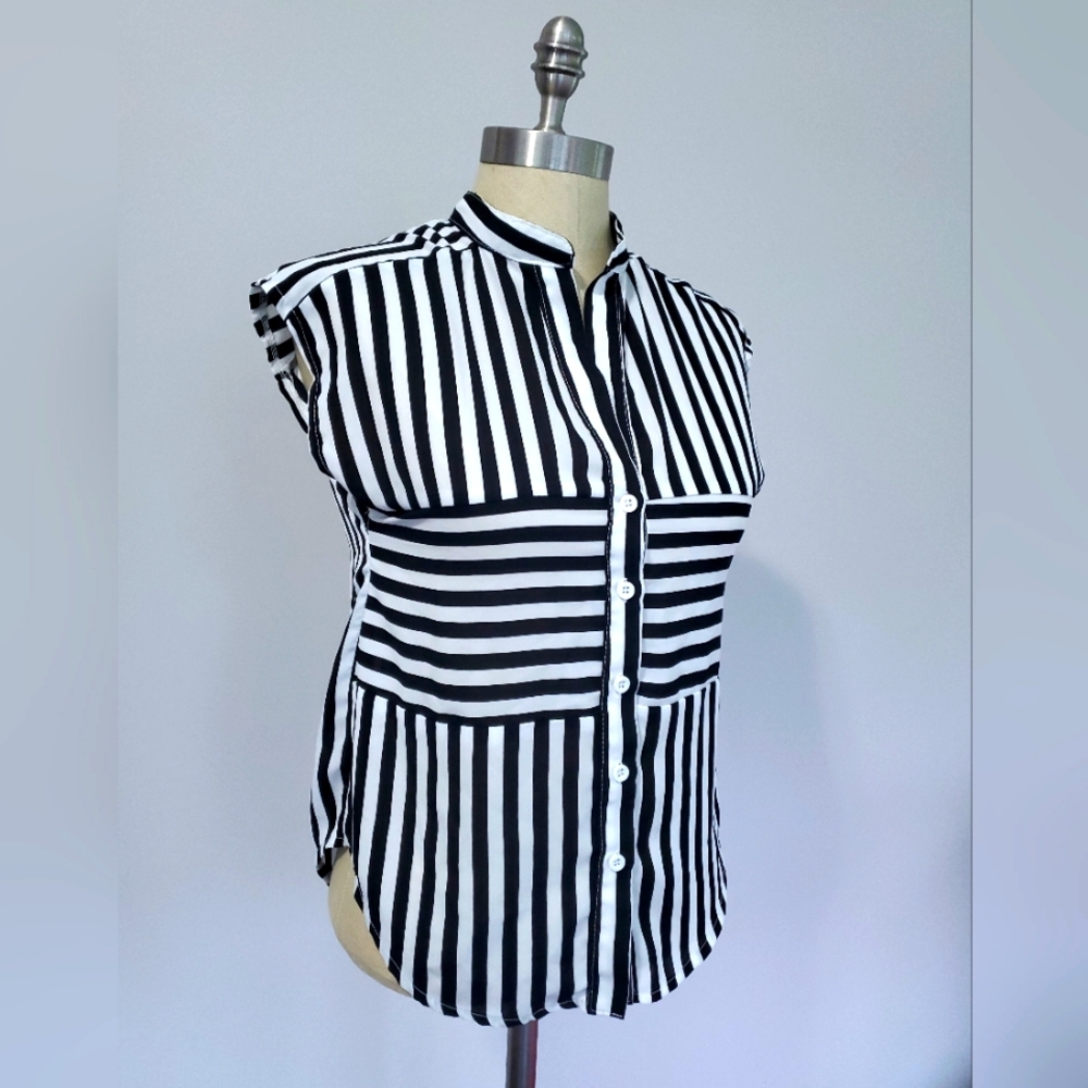 Black and White Striped Blouse Beetlejuice Sz S